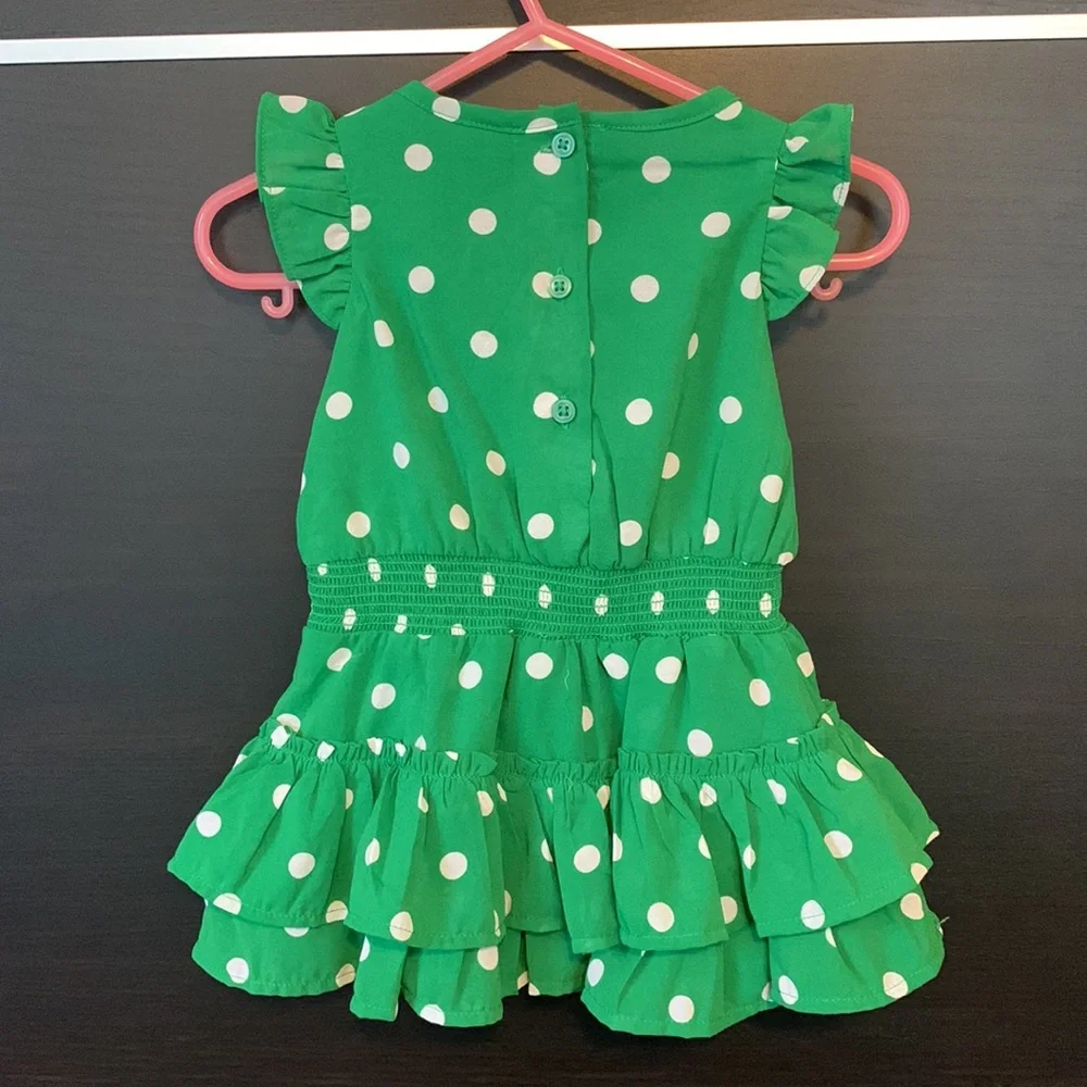 NWOT - Janie and Jack Green Chiffon Dotted Dress & Bloomer Set